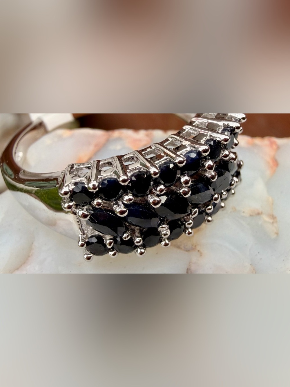 1.52 CTW Black Sapphire Sterling Silver Ring Size 8 Marquise Statement